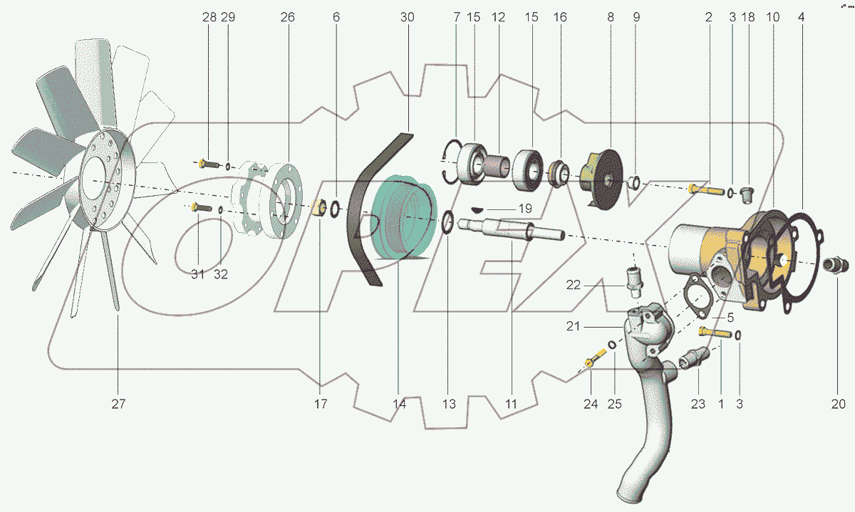  Установка водяного насоса. Установка муфты вентилятора