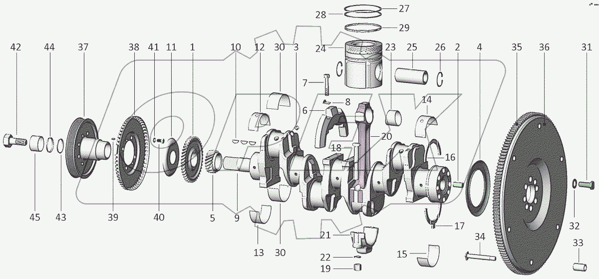  Кривошипно-шатунный механизм. Установка муфты сцепления