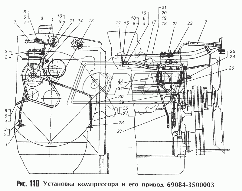 Установка компрессора и его привод 69084-3500003