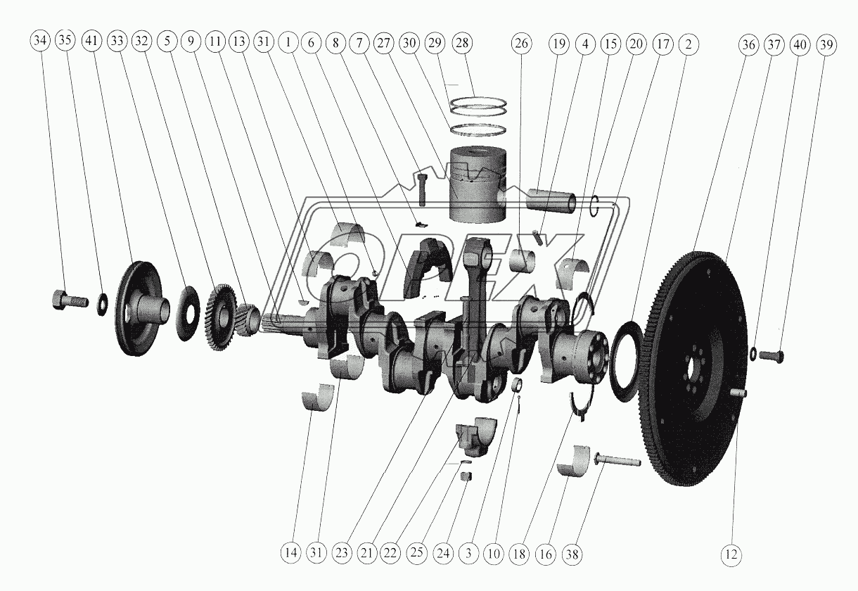 Поршни и шатуны. Коленчатый вал и маховик (Д-245/Д-245С) (1025, 1025.2)