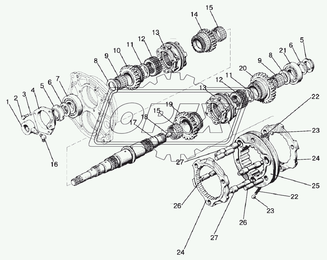 Коробка передач. Вал первичный (16F+8R)