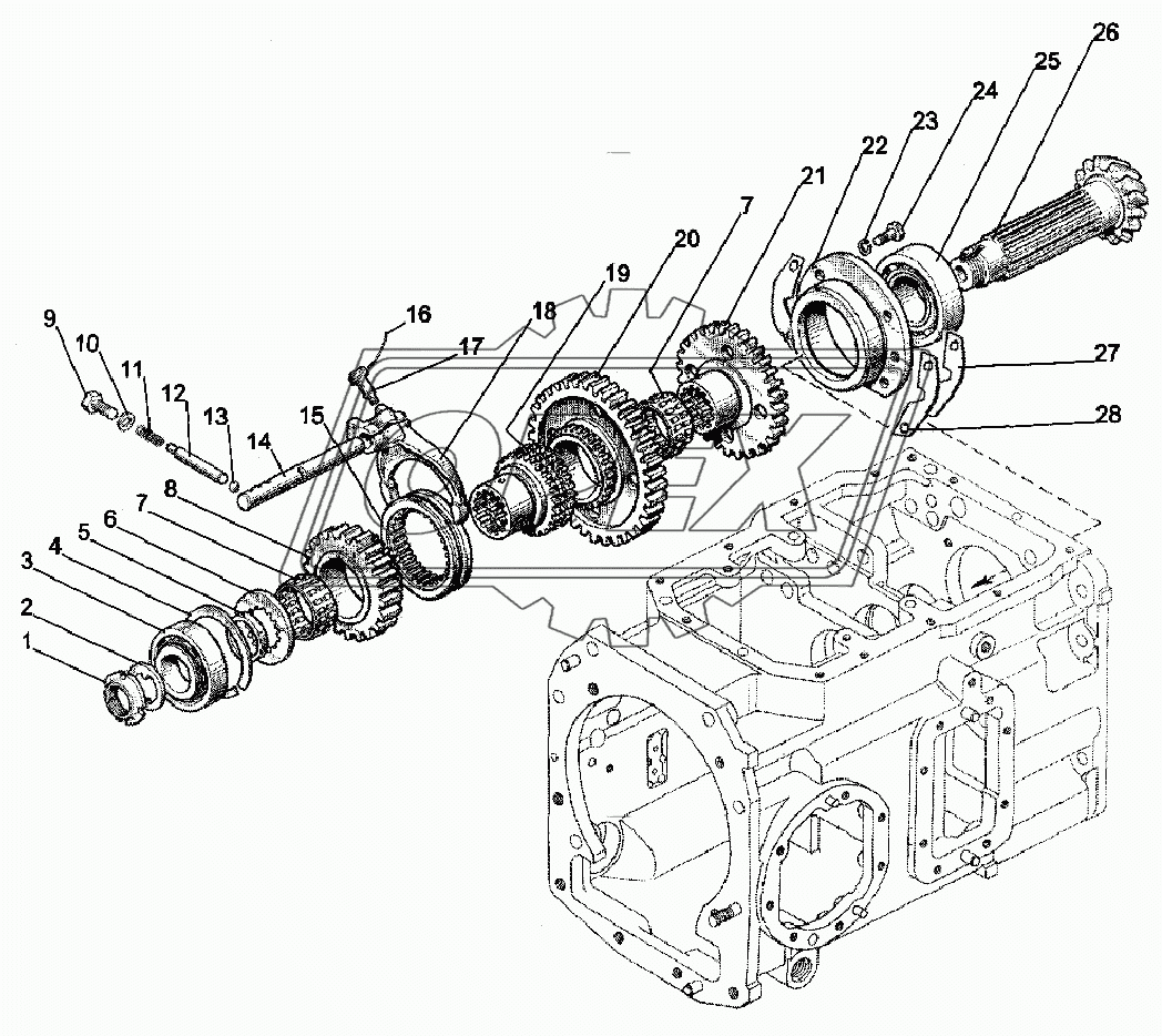 Коробка передач. Вал вторичный (16F+8R)