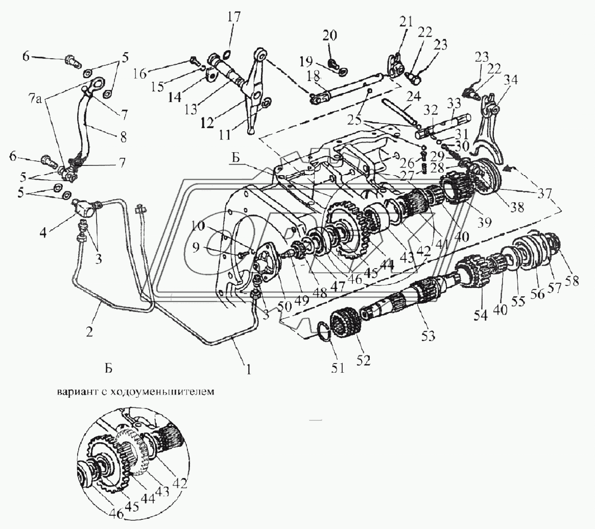 Вал пониженных передач и заднего хода (24F+12R)