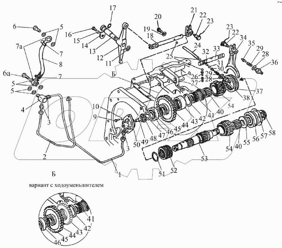 Вал пониженных передач и заднего хода