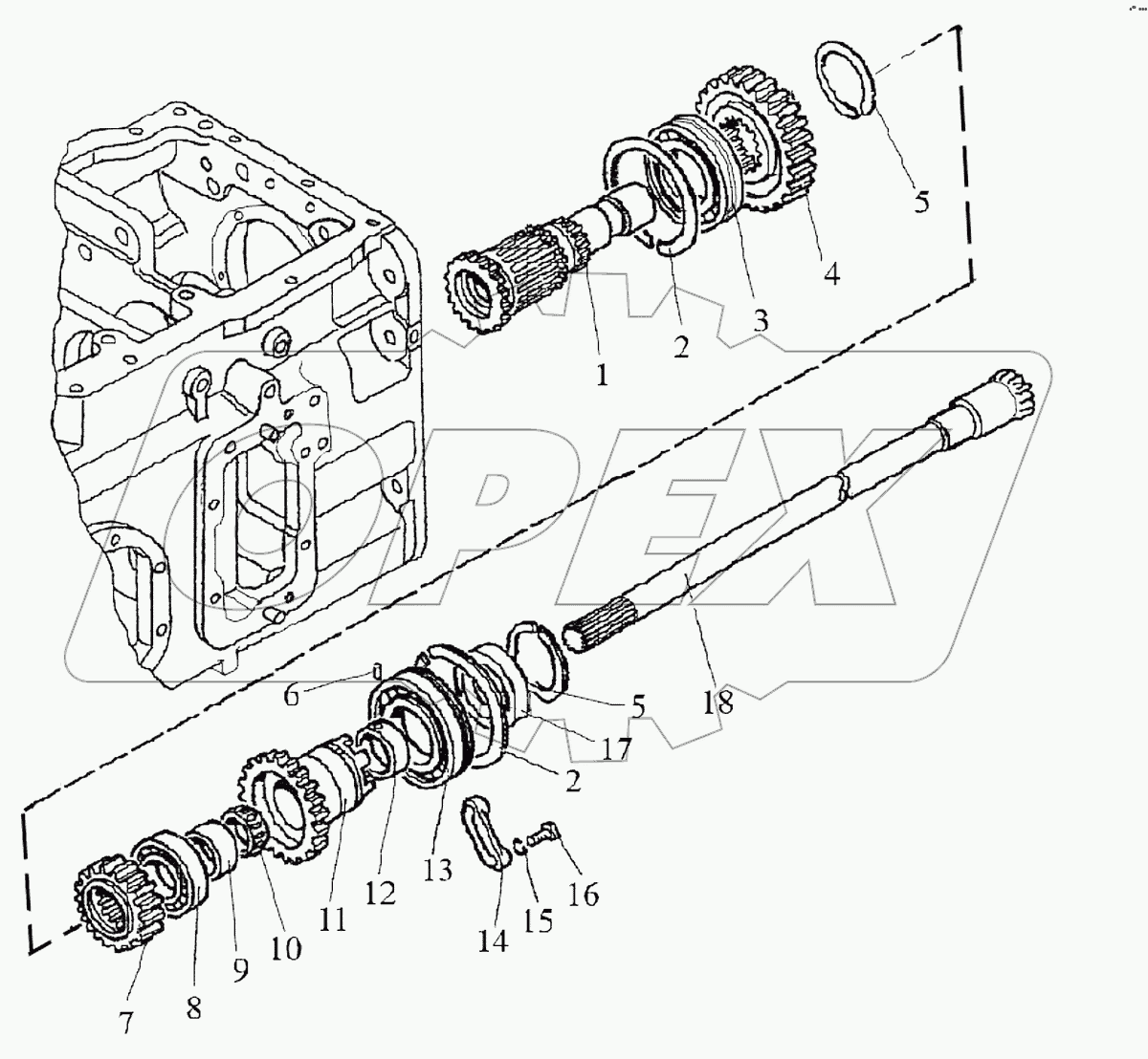 Вал блока шестерен (24F+12R)