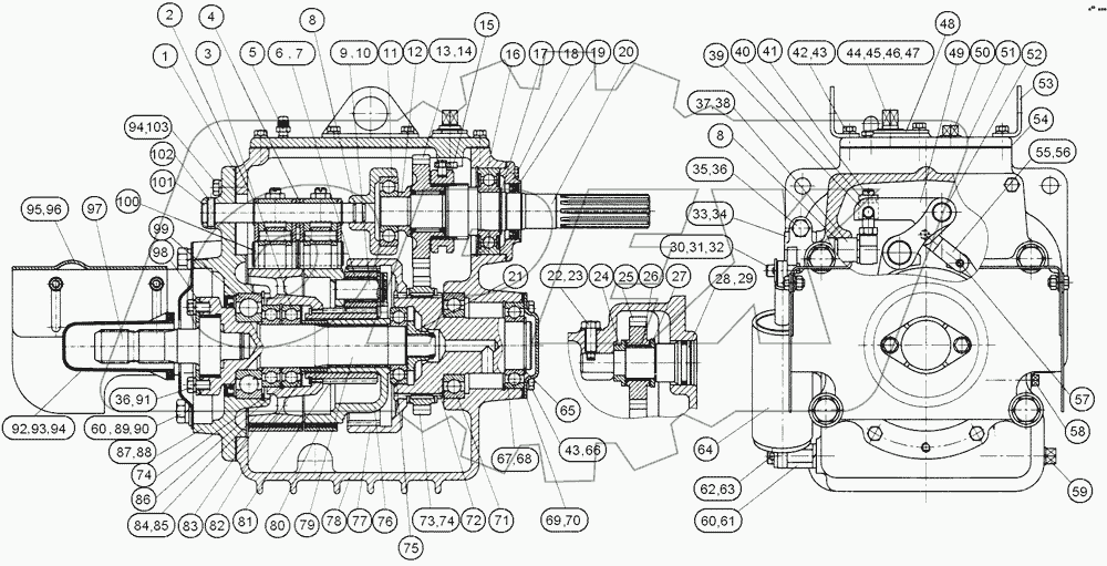 Вал отбора мощности передний. Редуктор