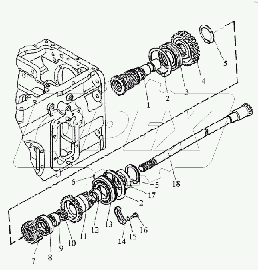 Вал блока шестерен (24F+12R)