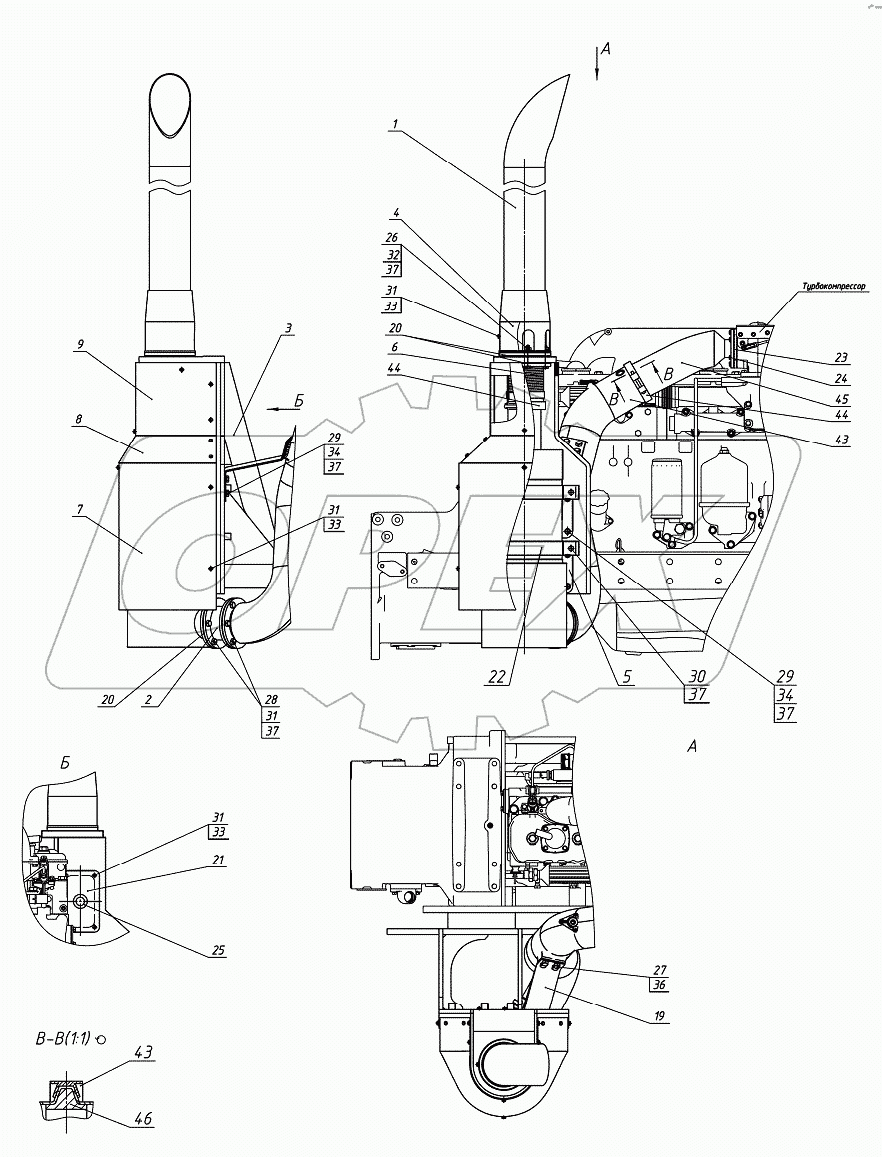 Установка глушителя
