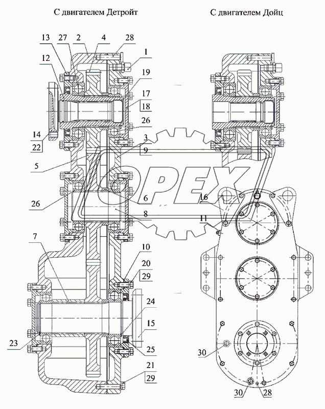 Передний ВОМ, редуктор 2822-4209010/2822ДЦ-4209010