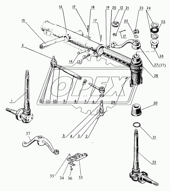 Ось передняя и тяга рулевая