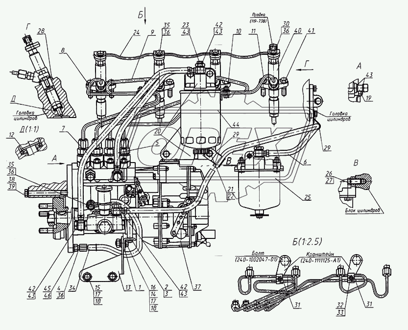 Топливные трубопроводы и установка топливной аппаратуры (с топливным насосом пр-ва ОАО «ЯЗДА»)