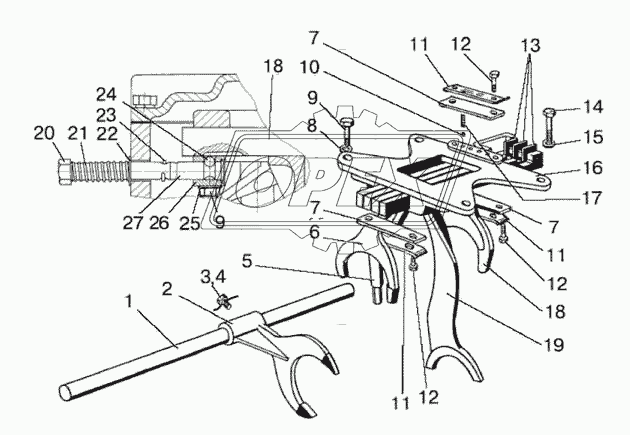 Механизм управления механической КП, корпус вилок