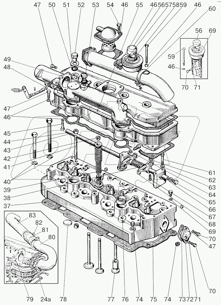Головка цилиндров, клапаны и толкатели клапанов