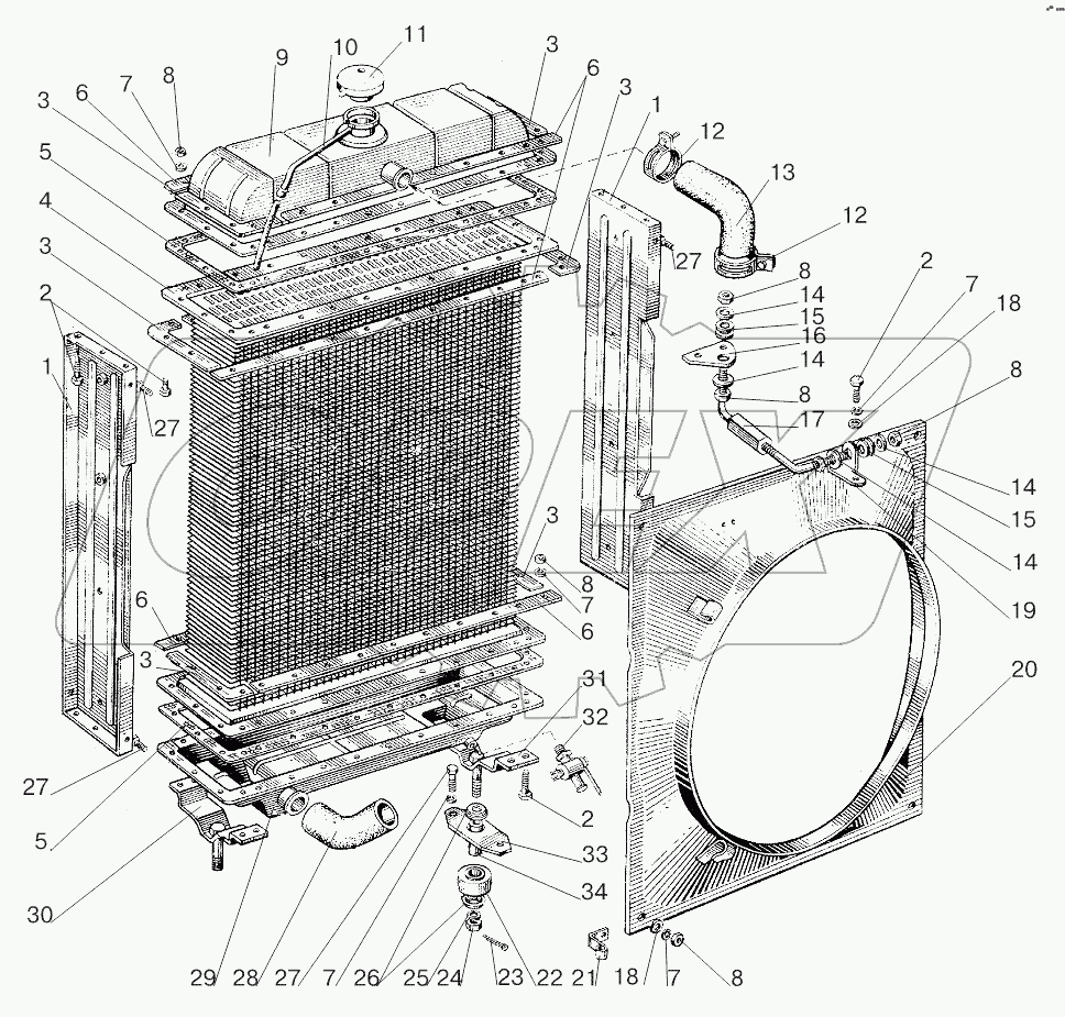Радиатор водяной. Подвеска радиатора