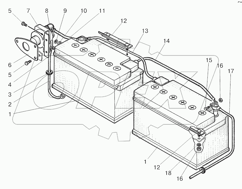 Установка батарей аккумуляторных (12 В)