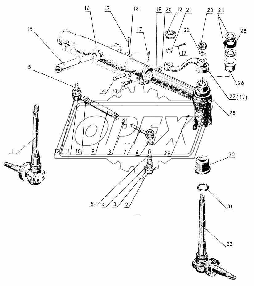 Ось передняя и тяга рулевая