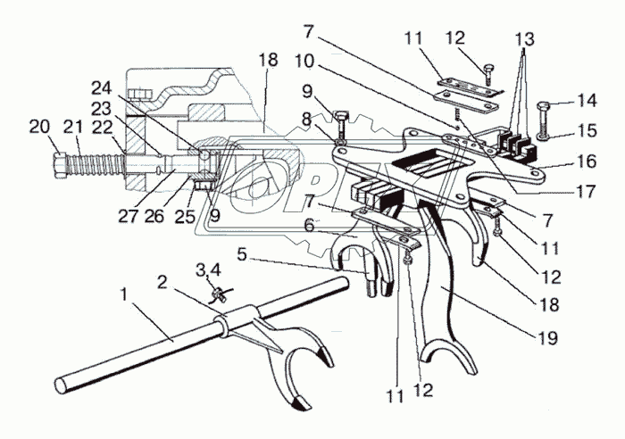 Механизм управления механической КП. Корпус вилок