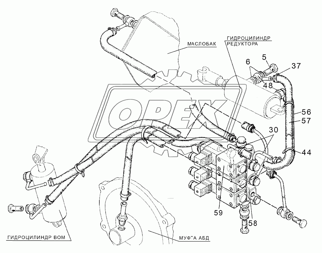 Гидропривод управления БД, ВОМ и редуктором