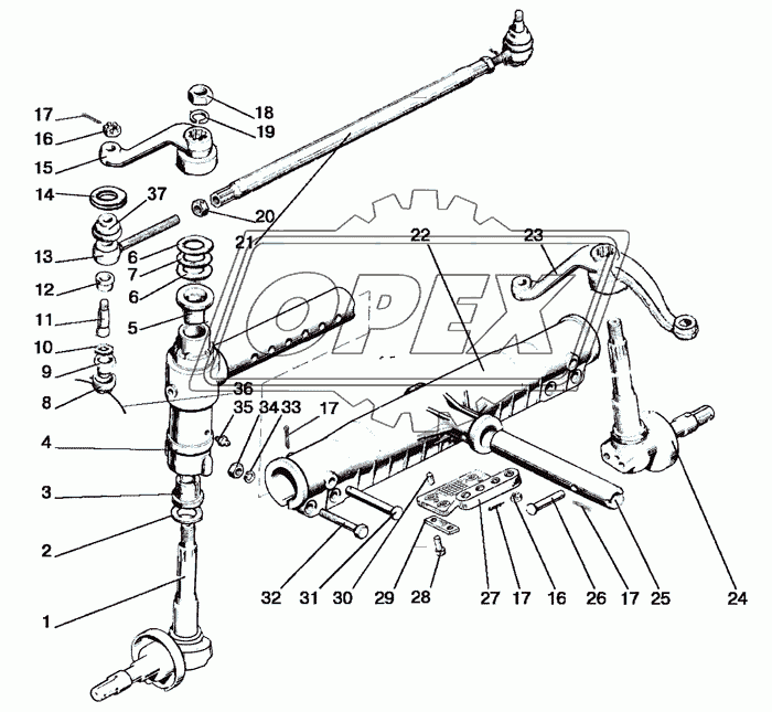 Ось передняя и тяга рулевая
