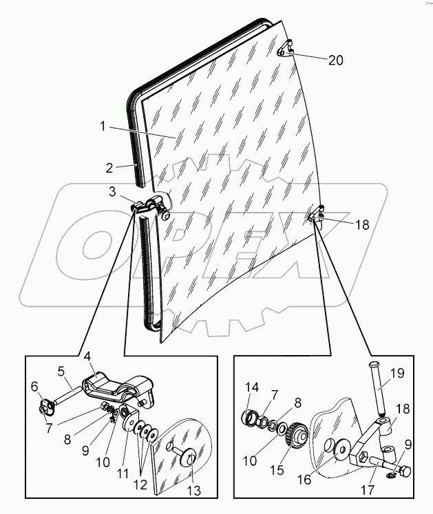  Стекло боковое левое. Фиксатор левый