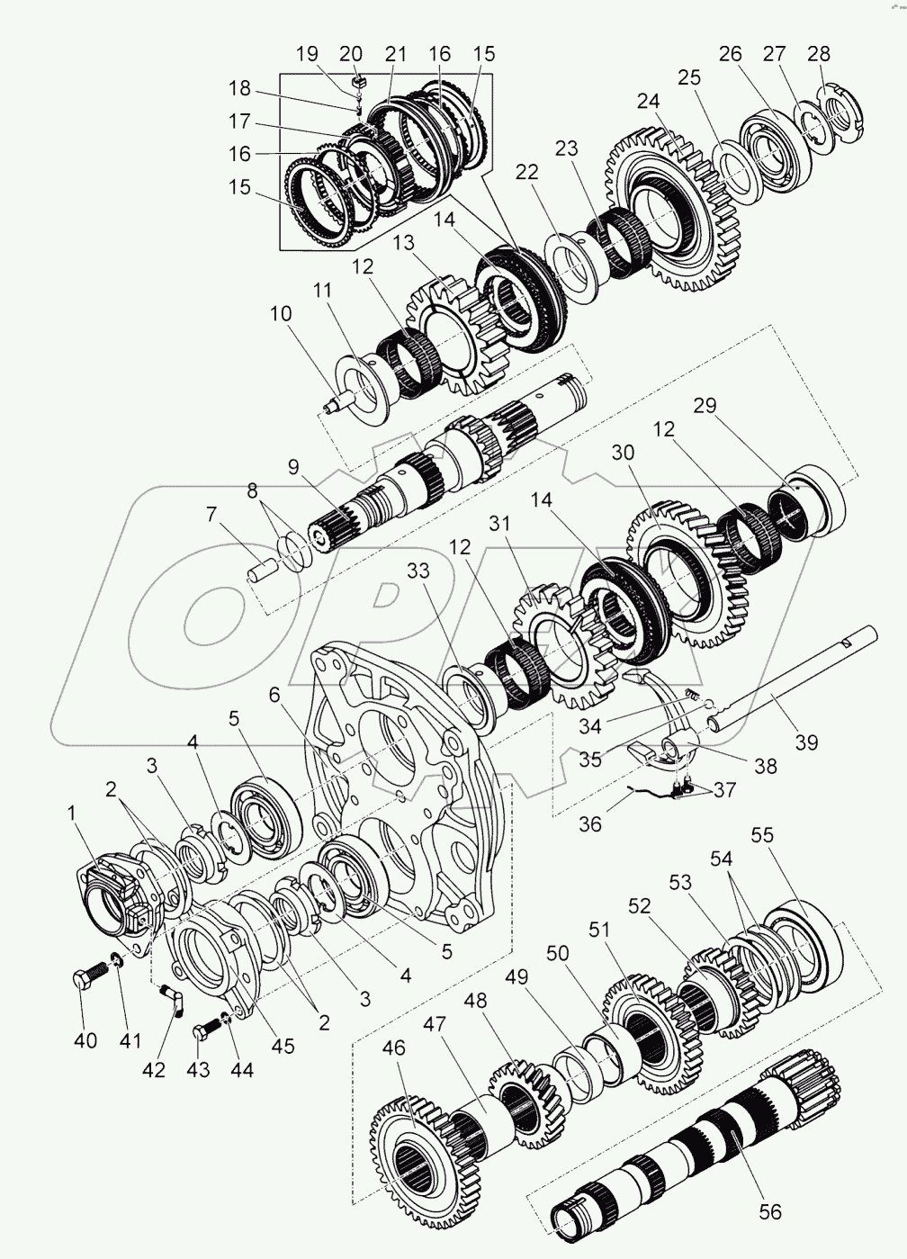  Узел передач. Стакан. Синхронизатор. Вал промежуточный