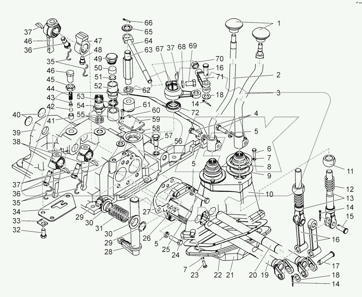 Механизм управления. Рычаги КП. Сапун. Тяга