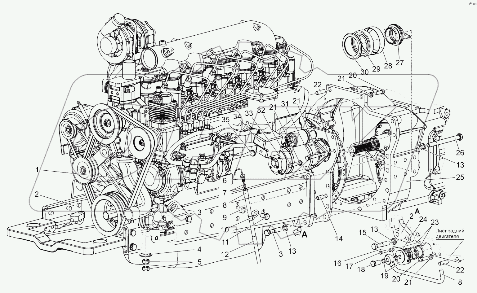  Агрегат силовой. Установка стартера. Отводка. Подшипник