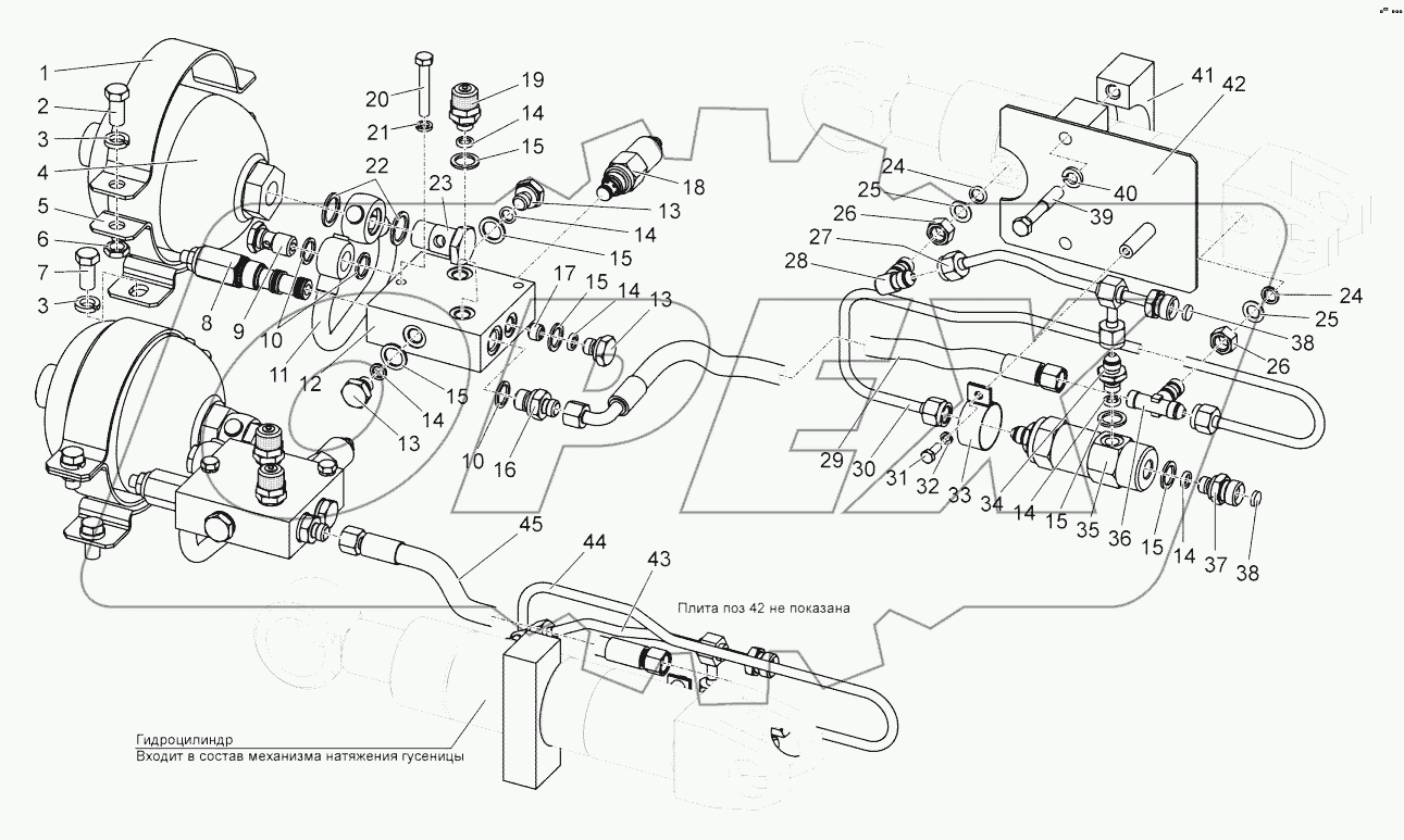  Гидросистема механизма натяжения гусениц. Колодка