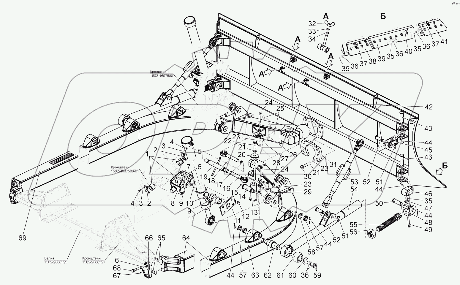  Установка отвала. Вилка. Тяга верхняя. Винт