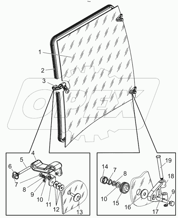  Стекло боковое левое. Фиксатор левый