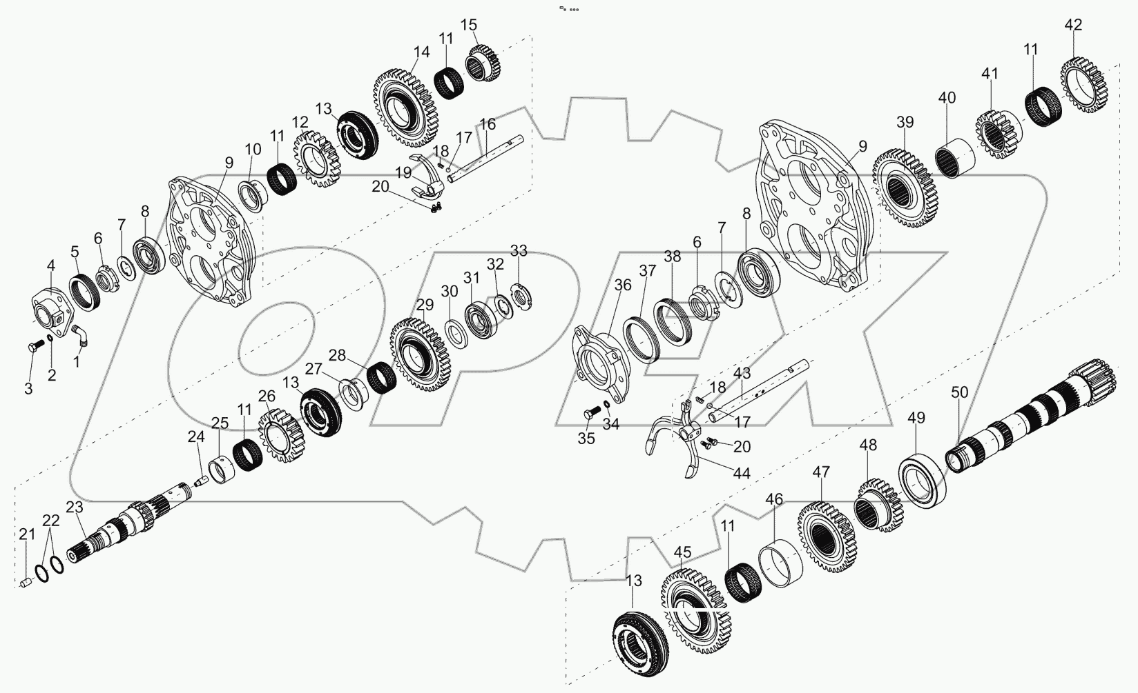  Узел передач. Стакан. Вал промежуточный