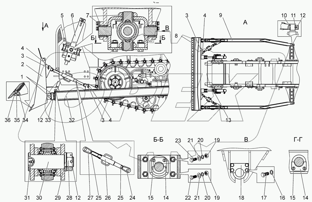  Установка (прямого) отвала. Раскос