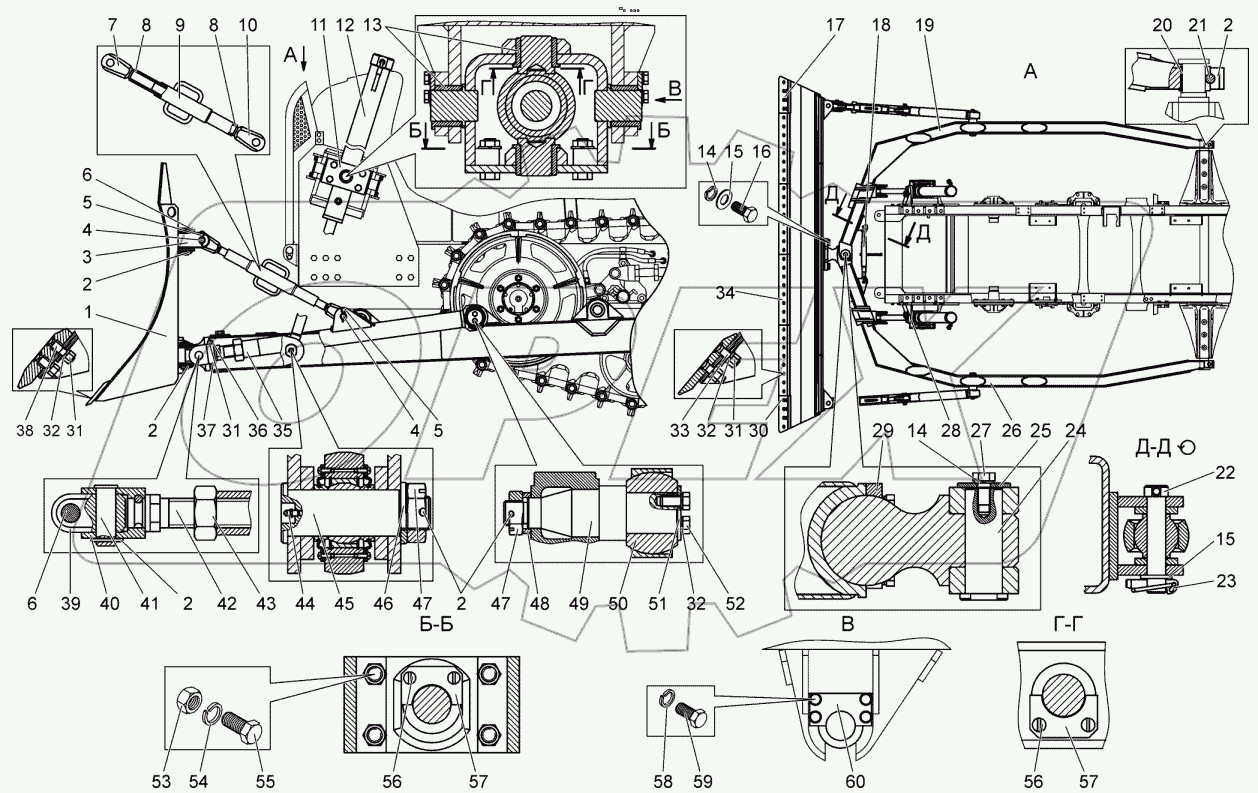  Установка (поворотного) отвала. Раскос
