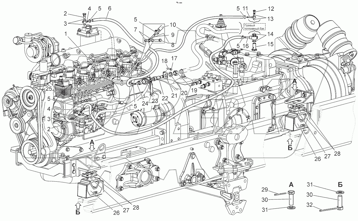 Установка силовая. Кран. Топливопровод. Топливопровод сливной