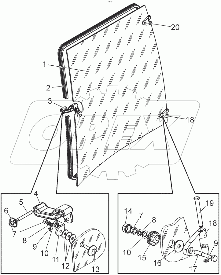  Стекло боковое левое. Фиксатор левый