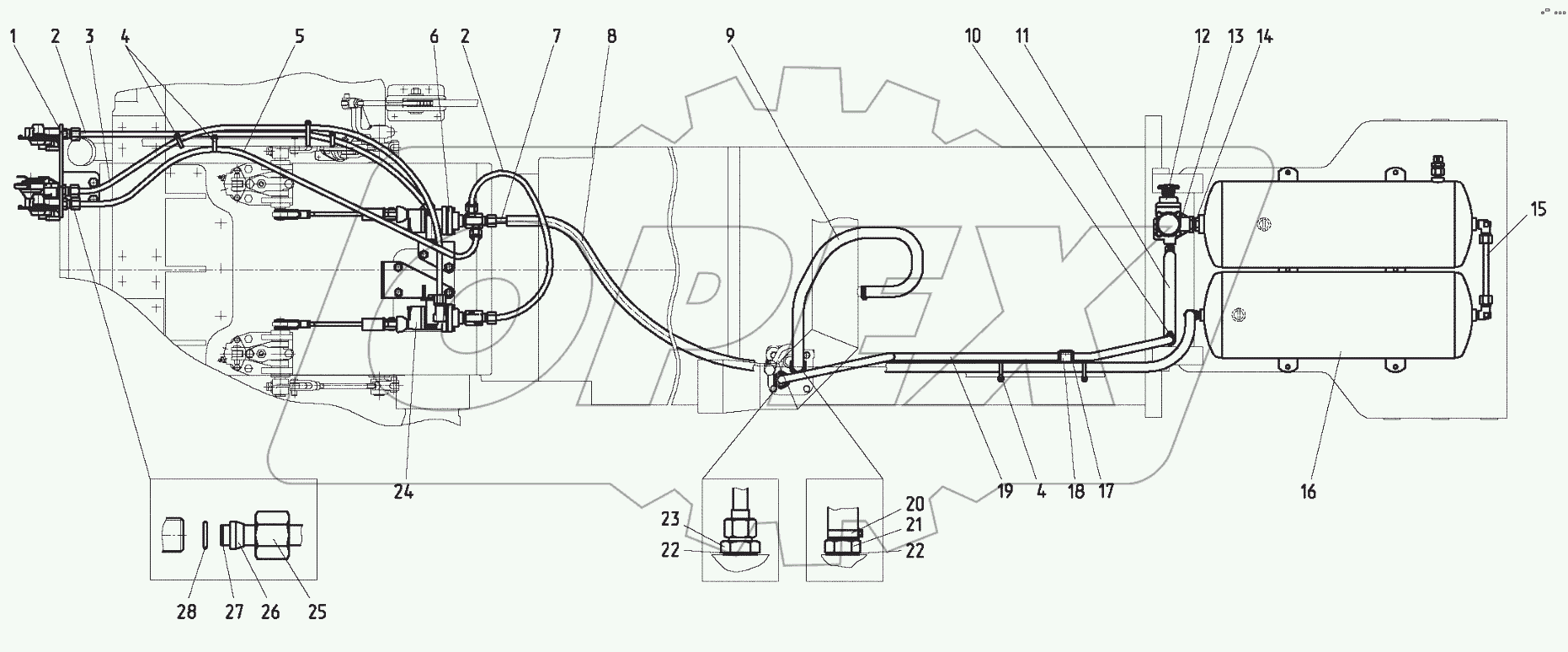  Пневмопривод тормозов прицепа (комбинированный)