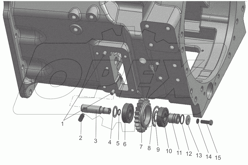  Корпус сцепления. Привод насосов.