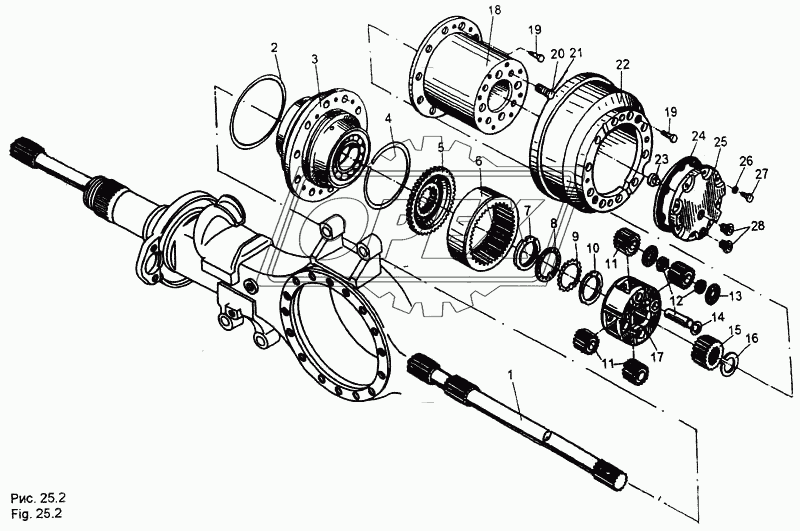 Мост средний. Детали колесной передачи