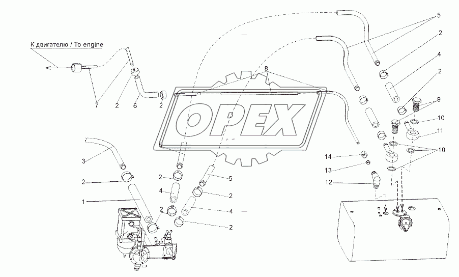 Топливопроводы нижнего топливного бака 1
