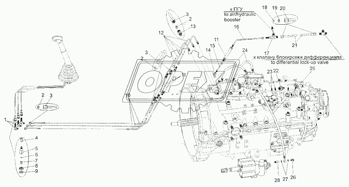 Воздухопроводы управления механизмом переключения передач