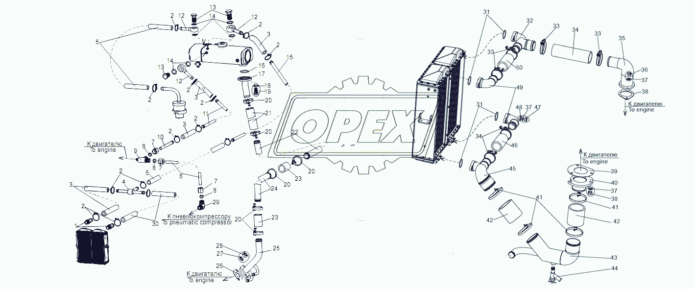 Установка трубопроводов системы охлаждения двигателя