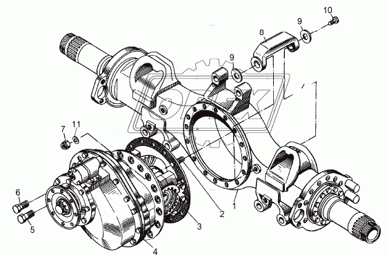 Мост средний. Редуктор с картером моста