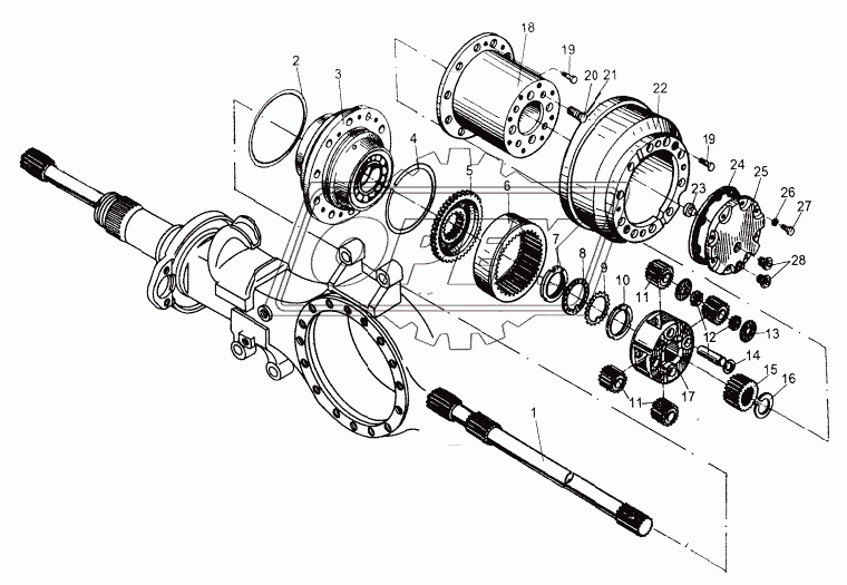 Мост средний. Детали колесной передачи