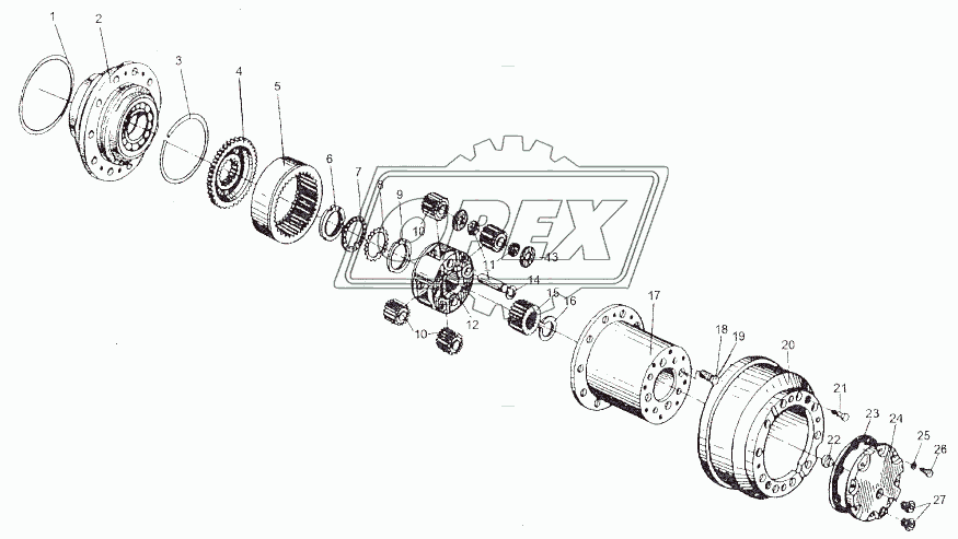 Детали колесной передачи и ступица с барабаном