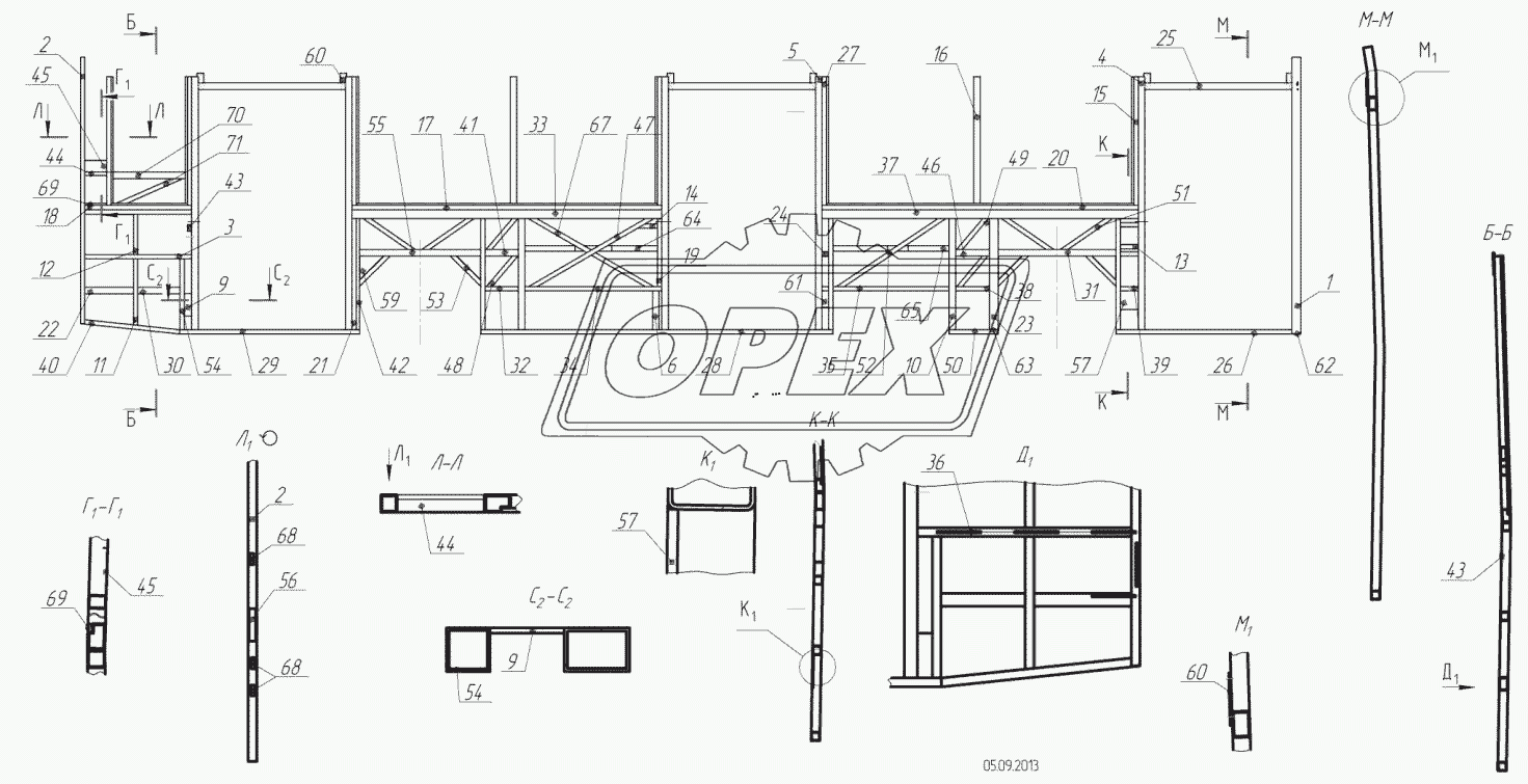 5299-102-5401010 – Каркас правой боковины