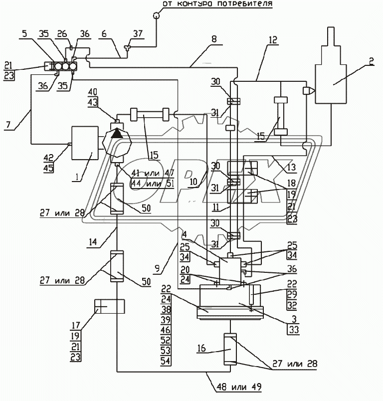 Гидросхема для автомобилей с прямым гидробаком 2