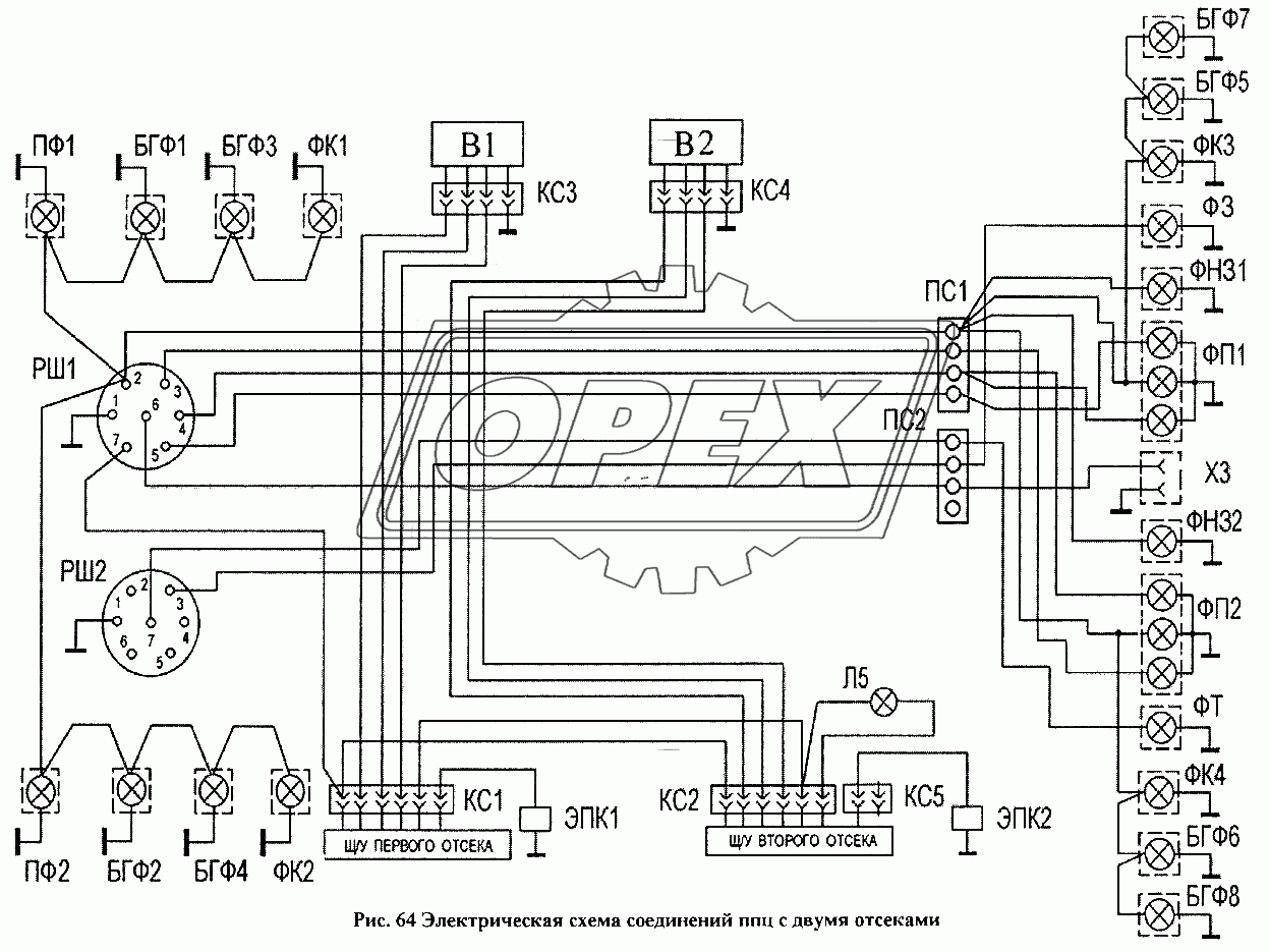 Электрическая схема соединений ППЦ с двумя отсеками