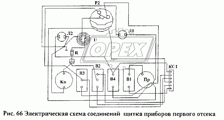Электрическая схема соединений щитка приборов первого отсека
