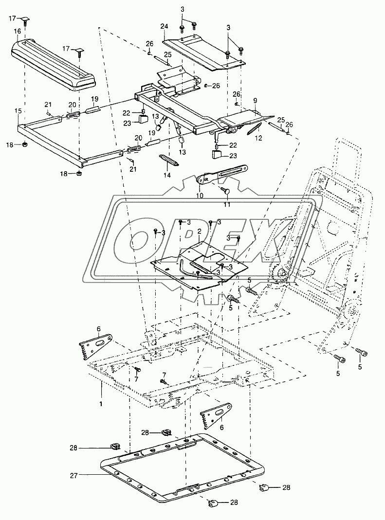 DRIVERS SEAT SEAT FRAME WITH SEAT CUSHIONLENGTH ADJUSTMENT AND SEAT CUSHIONRAKE ADJUSTMENT