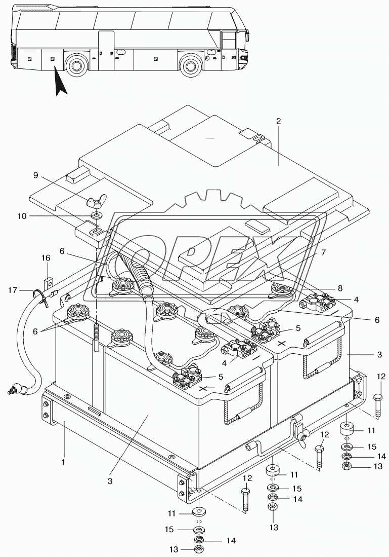 BATTERY AND BATTERY MOUNTING